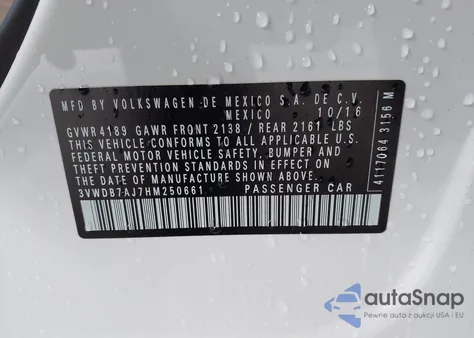 2017 Volkswagen Jetta 1.4T Se из США, поврежденный, VIN 3VWDB7AJ7HM250661